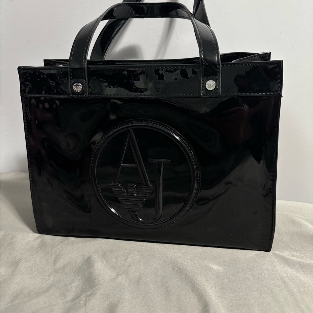 Armani Jeans Glossy Black Tote Bag